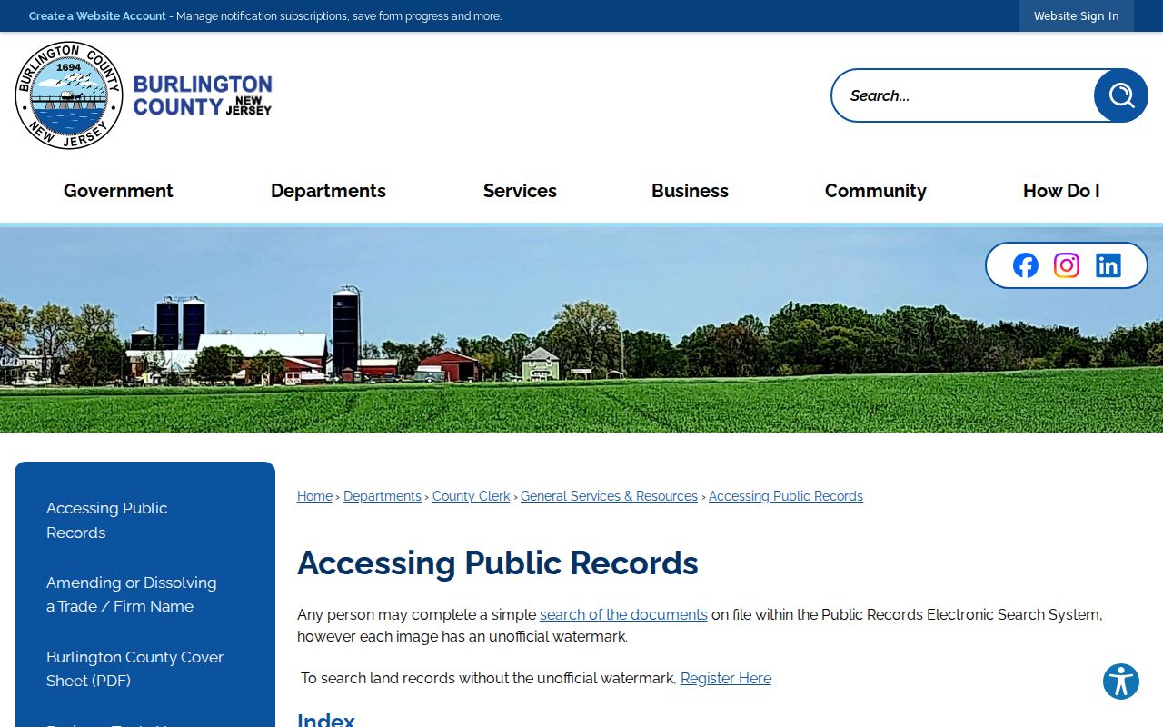 Moorestown residents directory Burlington County public record access page