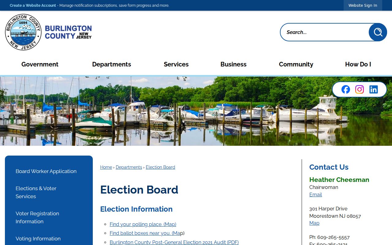 Moorestown neighbors Burlington County Election Board civic geography page