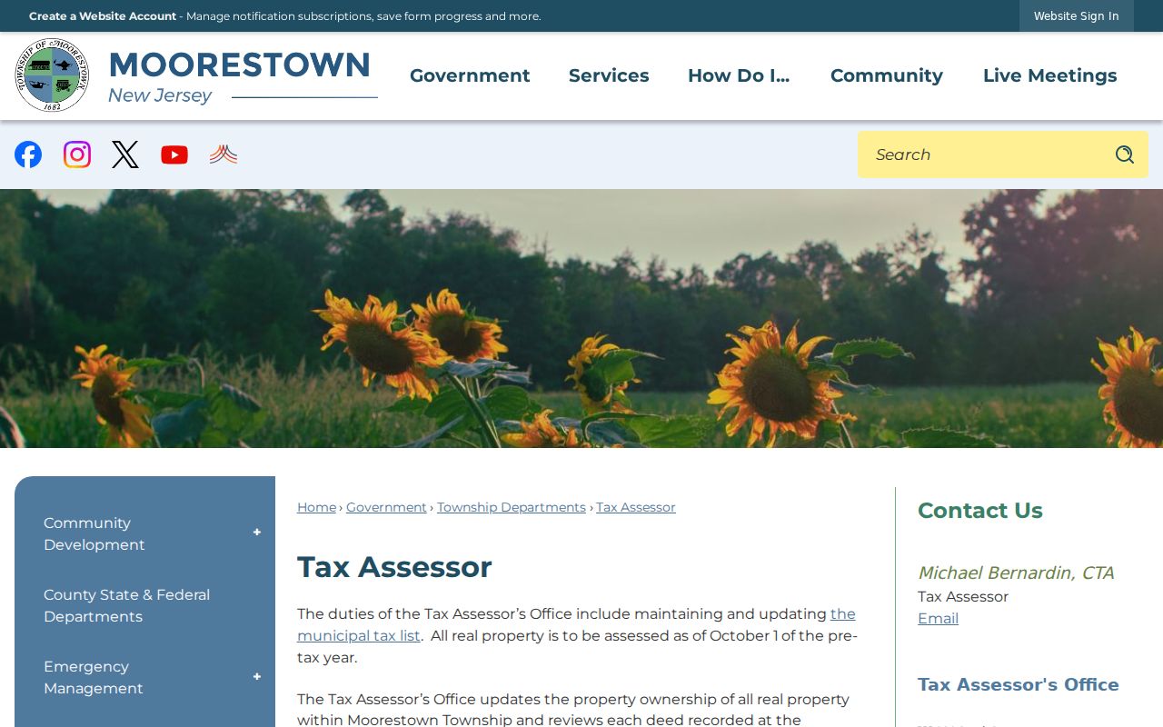 Moorestown street directory Tax Assessor page