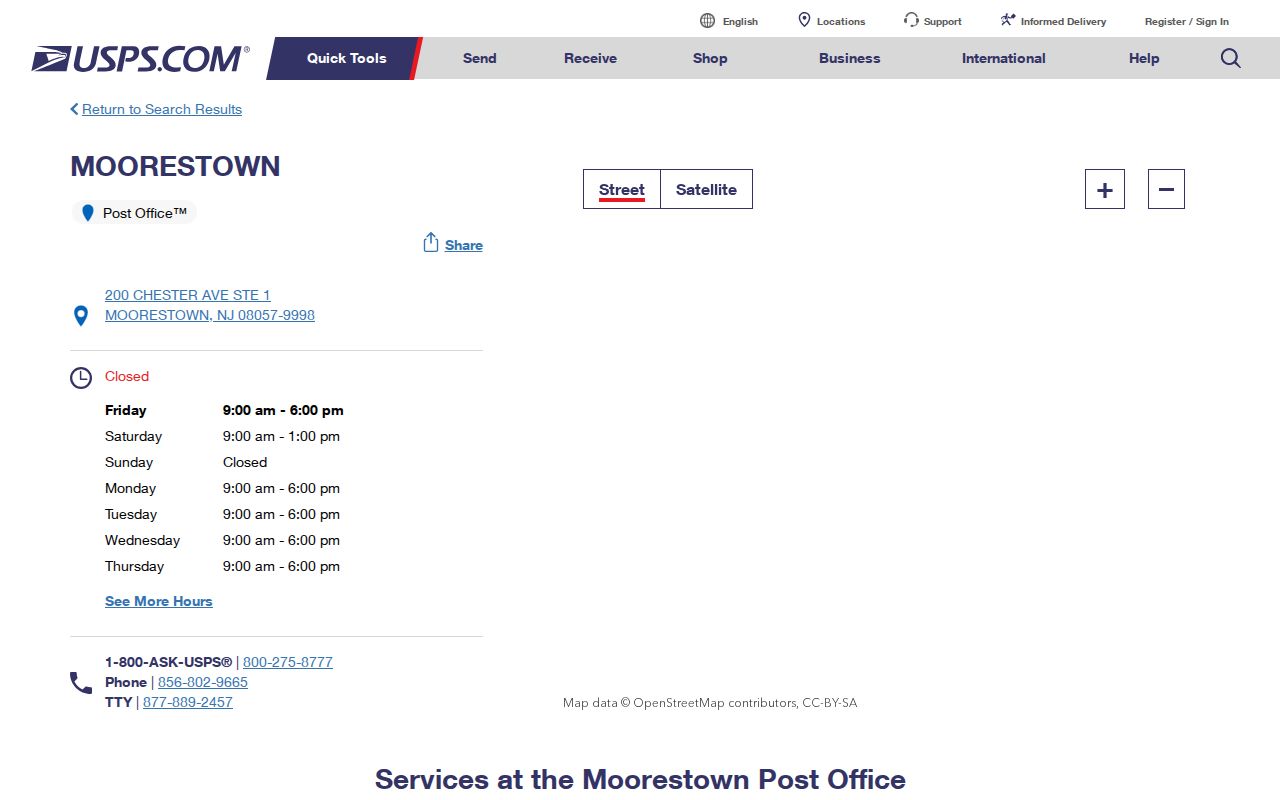 Moorestown ZIP code directory USPS post office location